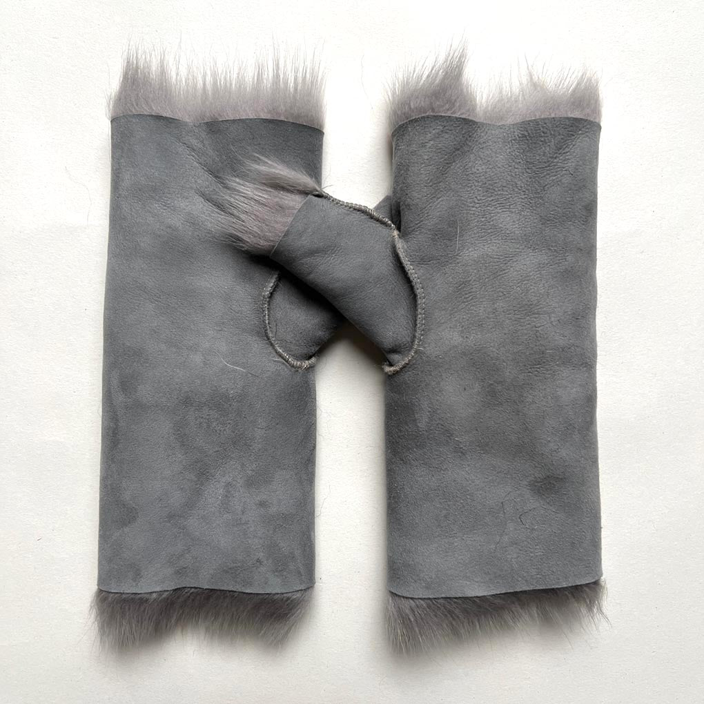 Tuscan Shearling Fingerless Reversible Sheepskin Gloves | Long Cuff | Dolphin Grey - Wildash London