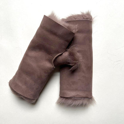 Tuscan Shearling Fingerless Reversible Sheepskin Gloves | Long Cuff | Taupe - Wildash London