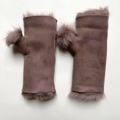 Tuscan Shearling Fingerless Reversible Sheepskin Gloves | Long Cuff | Taupe - Wildash London
