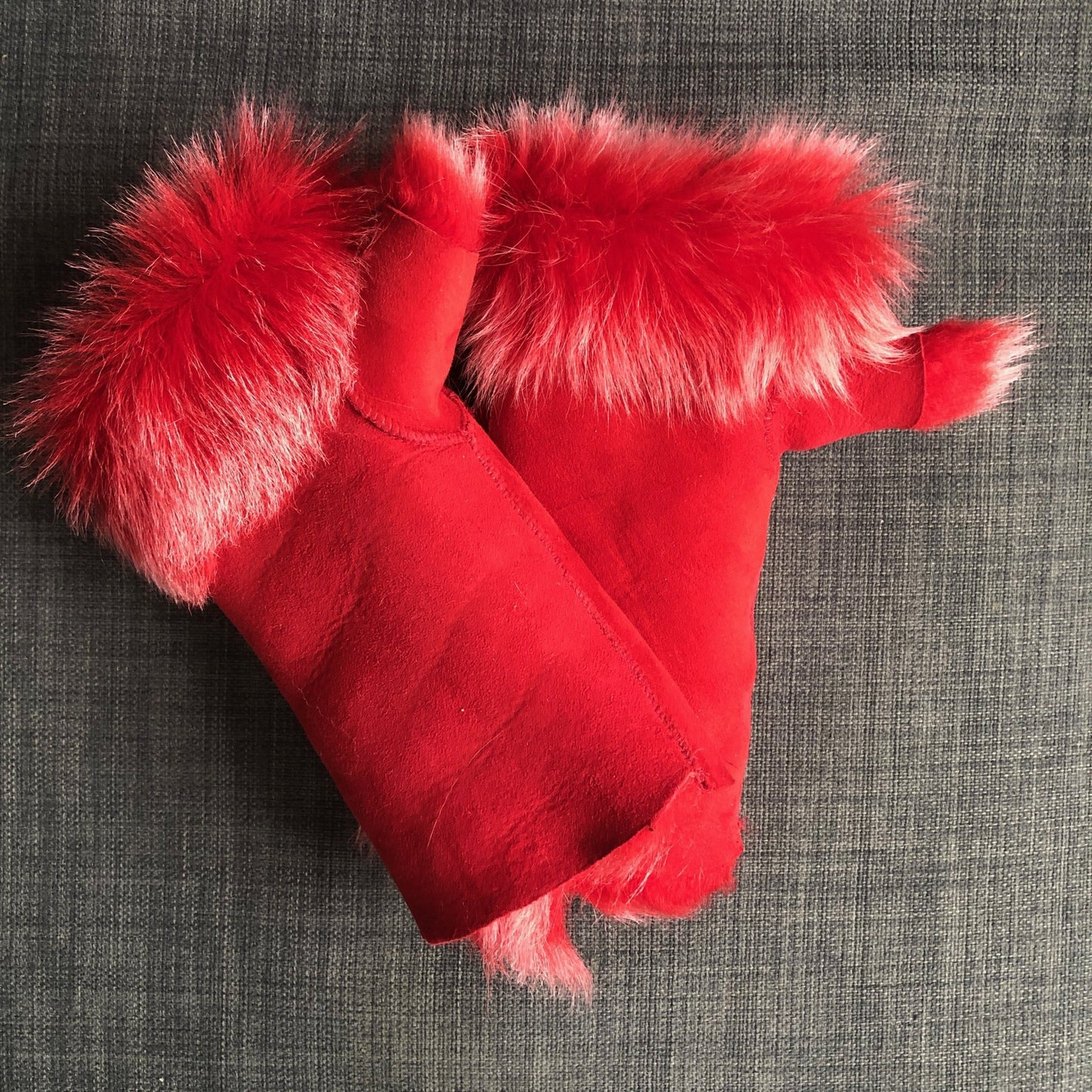 Tuscan Shearling Fingerless Reversible Sheepskin Gloves - Marilyn Red - Wildash London