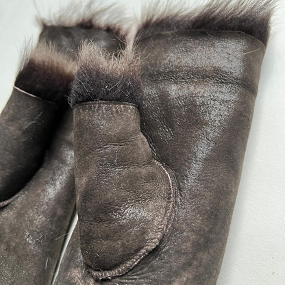 Tuscan Shearling Fingerless Reversible Sheepskin Gloves ::: Short Cuff ::: Distressed Brown - Wildash London