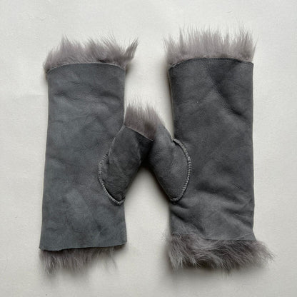 Tuscan Shearling Fingerless Reversible Sheepskin Gloves ::: Short Cuff ::: Dolphin Grey - Wildash London