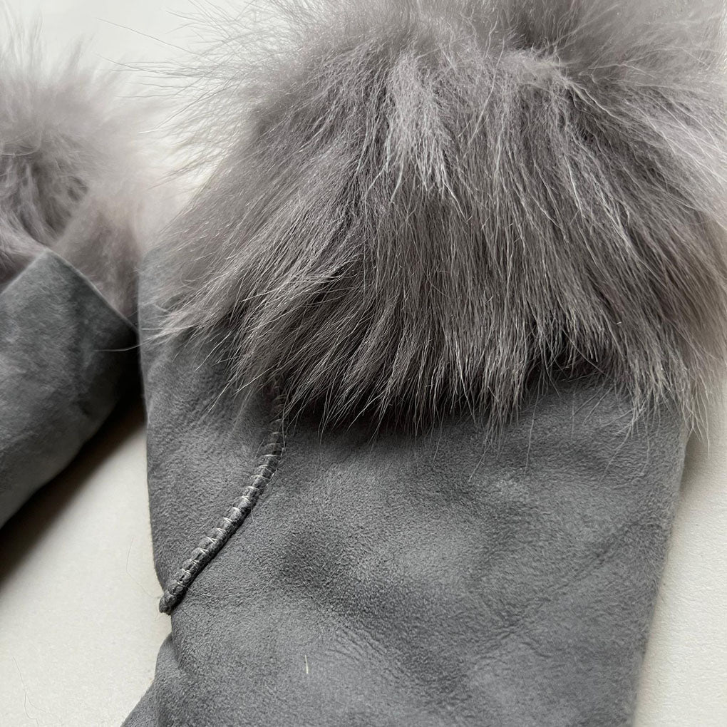 Tuscan Shearling Fingerless Reversible Sheepskin Gloves ::: Short Cuff ::: Dolphin Grey - Wildash London