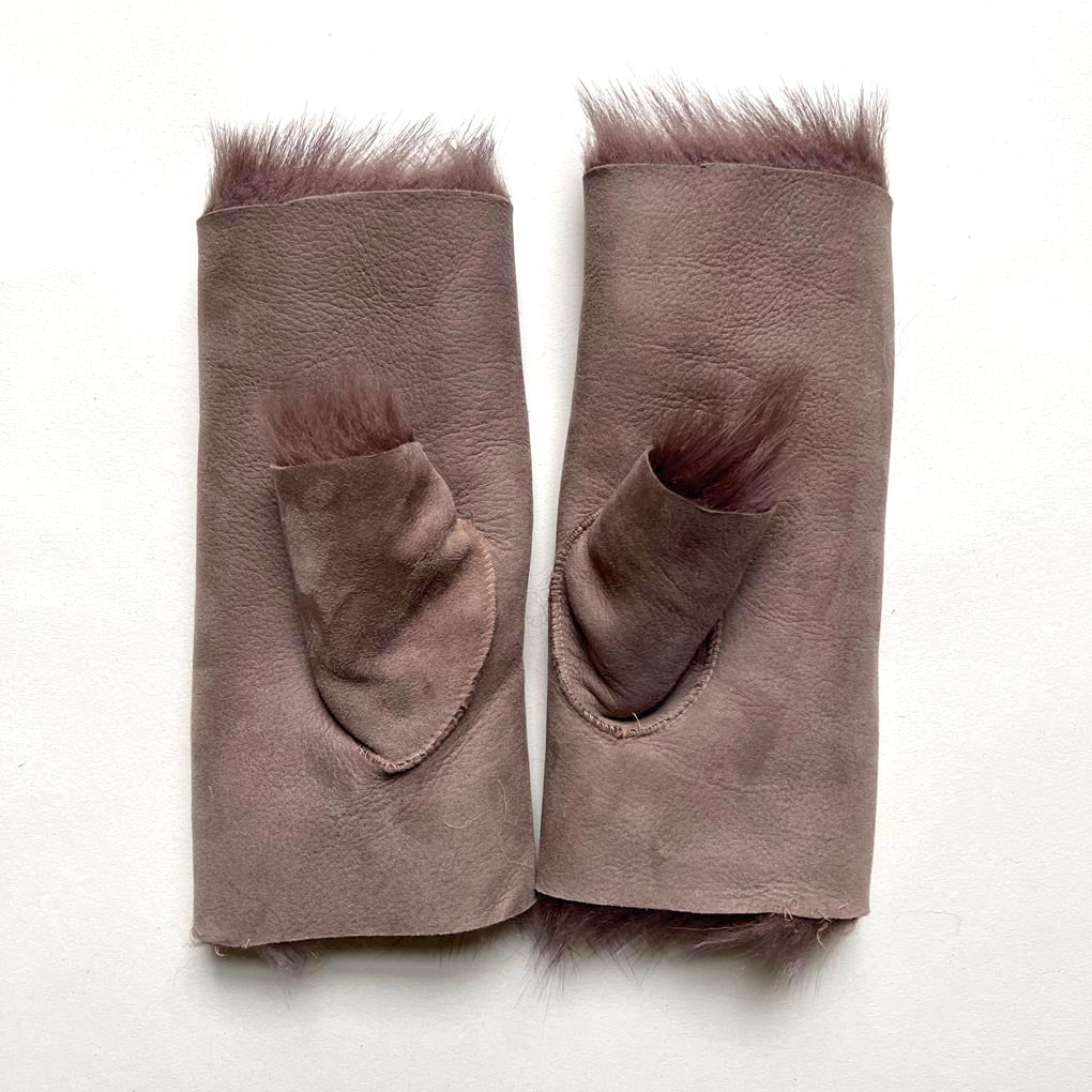 Tuscan Shearling Fingerless Reversible Sheepskin Gloves ::: Short Cuff ::: Taupe - Wildash London