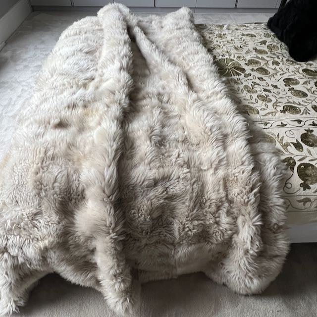 Tuscan Shearling Throw Sheepskin Rug Fur Blanket Midnight Blue Wildash London