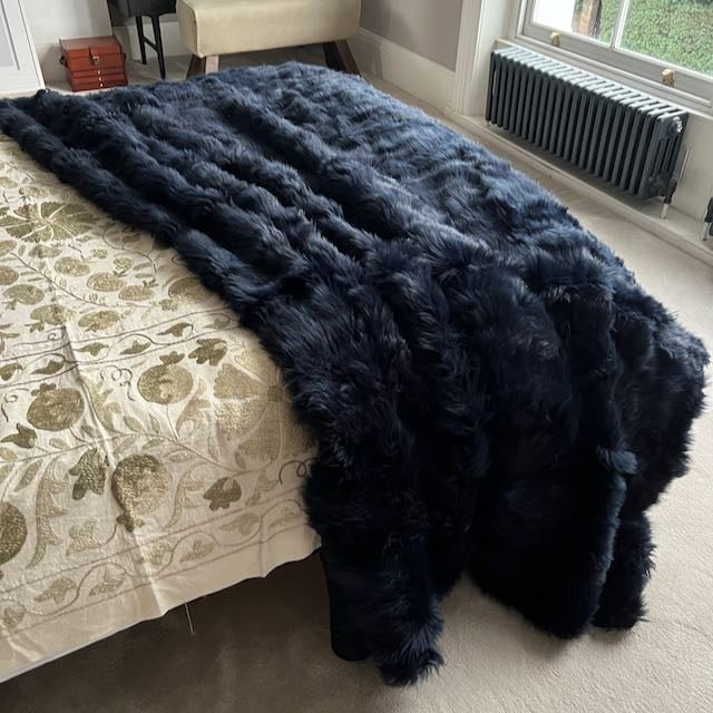 Tuscan Shearling Throw | Fur Blanket | Sheepskin Rug | Midnight Blue - Wildash London