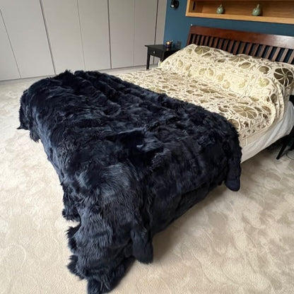Tuscan Shearling Throw | Fur Blanket | Sheepskin Rug | Midnight Blue - Wildash London
