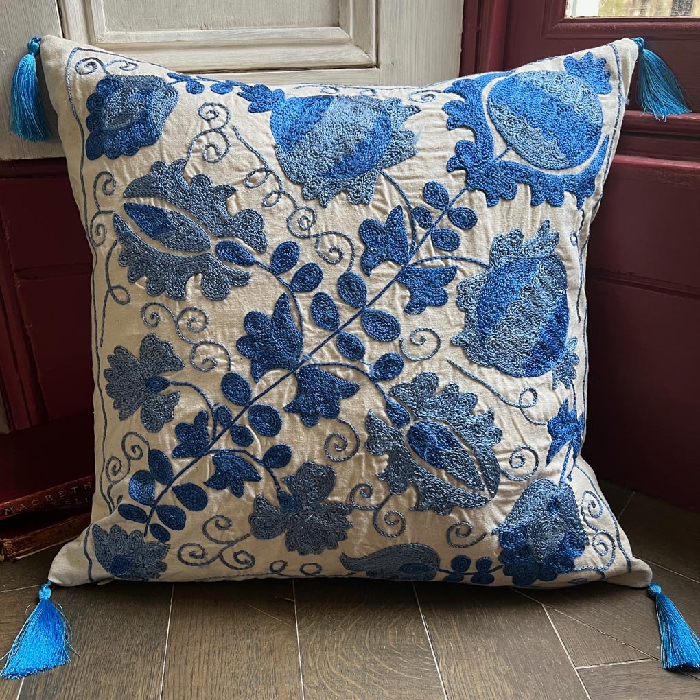 Uzbeki Suzani Hand Embroidered Cushion SUZCUSH102207 - Wildash London