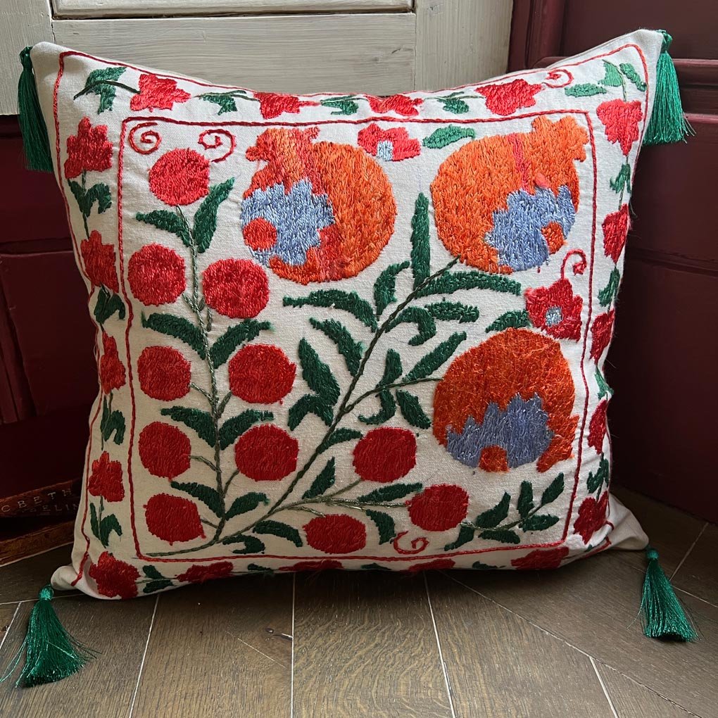 Uzbeki Suzani Hand Embroidered Cushion SUZCUSH102208 - Wildash London