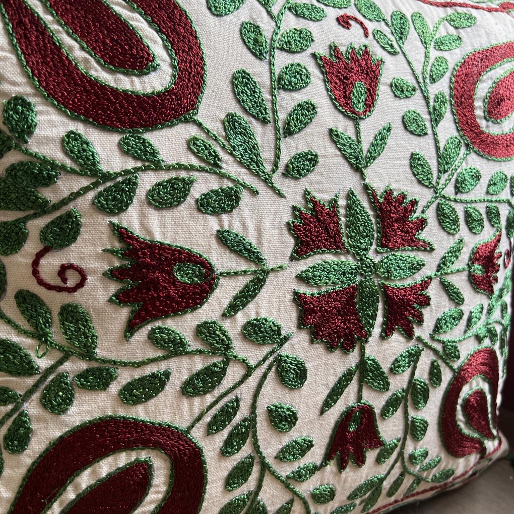 Uzbeki Suzani Hand Embroidered Cushion SUZCUSH102216 - Wildash London