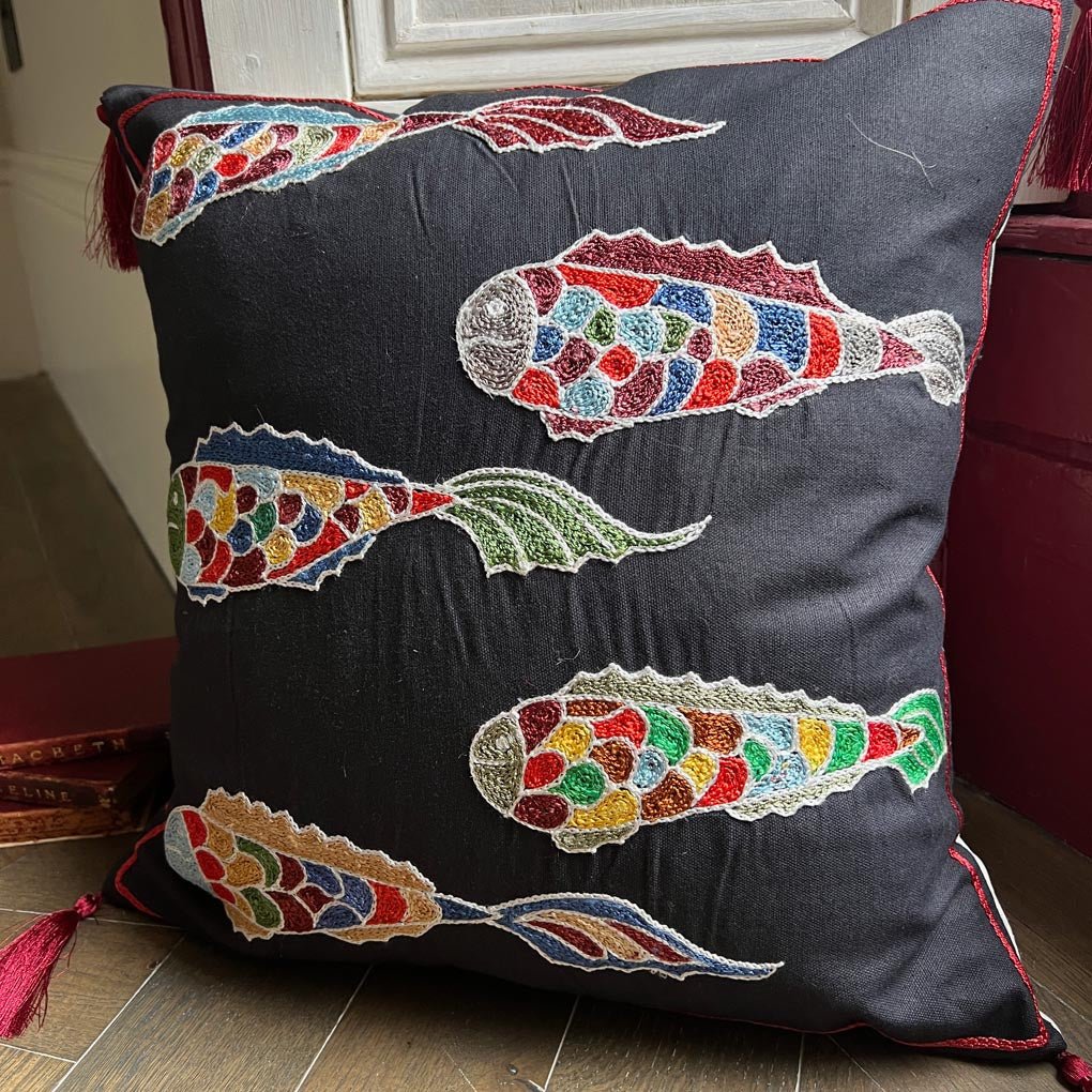 Uzbeki Suzani Hand Embroidered Cushion SUZCUSH102220 - Wildash London