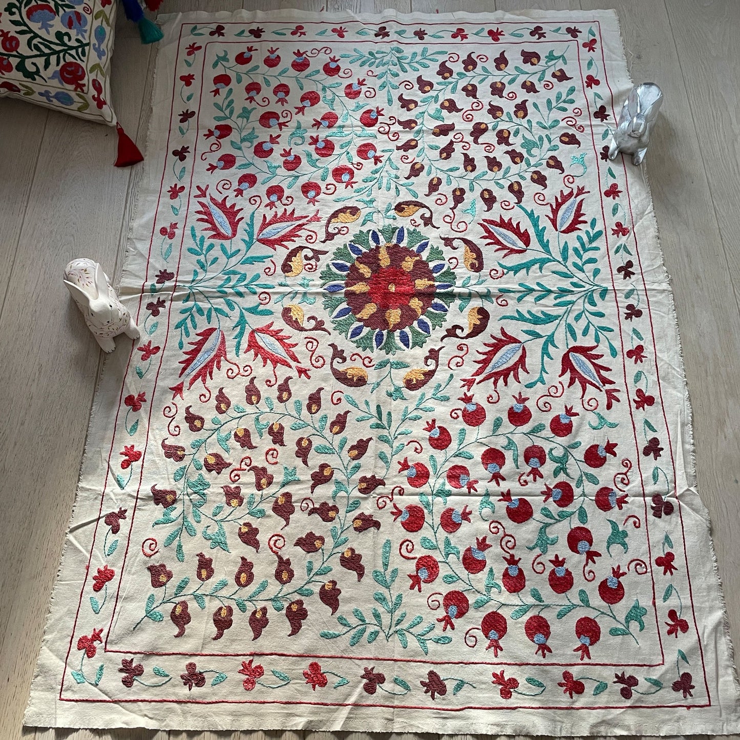 Uzbeki Suzani Hand Embroidered Textile Wall Hanging | Home Décor | Runner | 100cm x 150cm SUZ0410007 - Wildash London