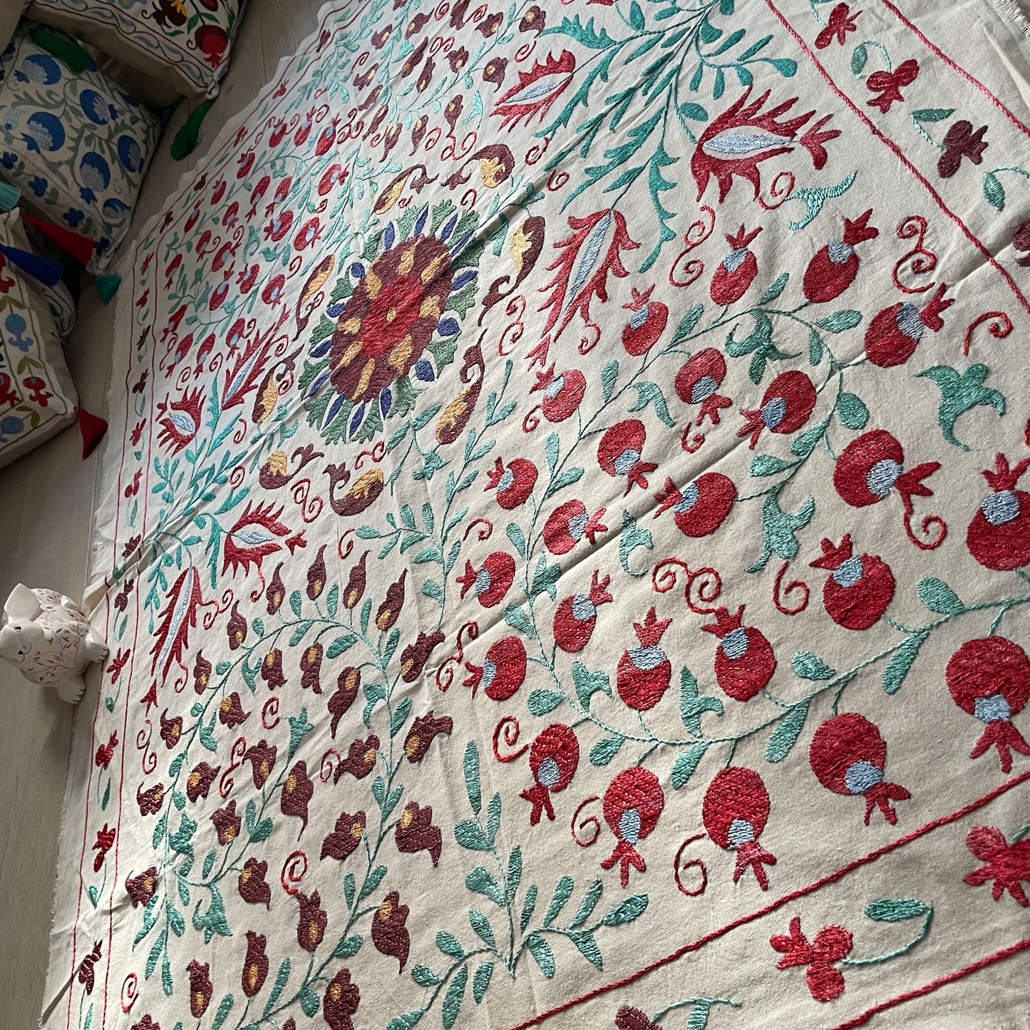 Uzbeki Suzani Hand Embroidered Textile Wall Hanging | Home Décor | Runner | 100cm x 150cm SUZ0410007 - Wildash London