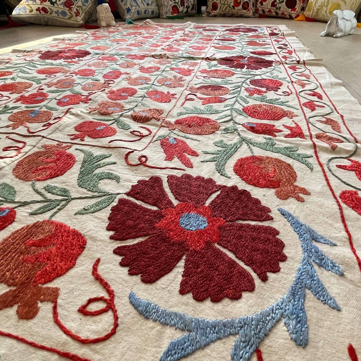 Uzbeki Suzani Hand Embroidered Textile Wall Hanging | Home Décor | Runner | 100cm x 150cm SUZ0410009 - Wildash London