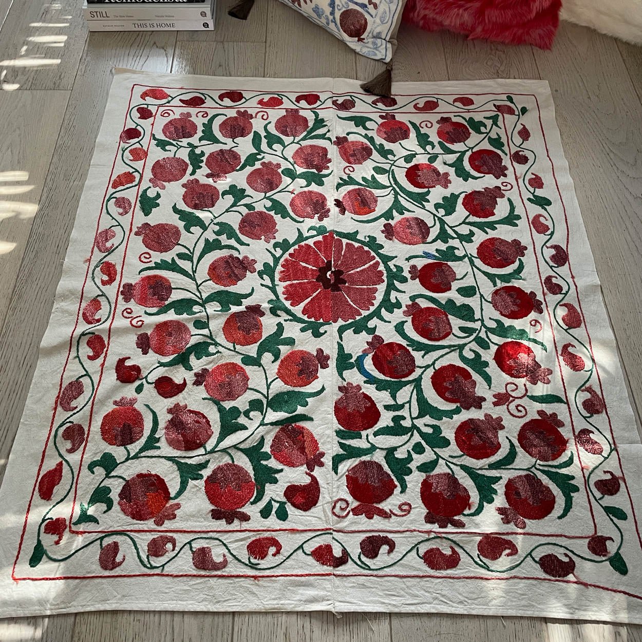 Uzbeki Suzani Hand Embroidered Textile Wall Hanging | Home Décor | Runner | 110cm x 96cm SUZ220518013 - Wildash London