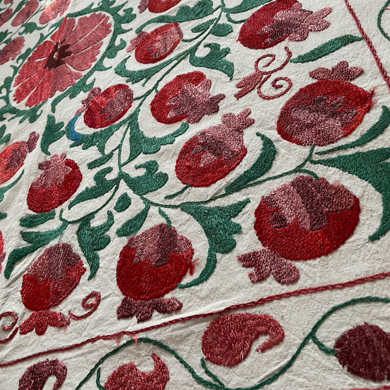 Uzbeki Suzani Hand Embroidered Textile Wall Hanging | Home Décor | Runner | 110cm x 96cm SUZ220518013 - Wildash London