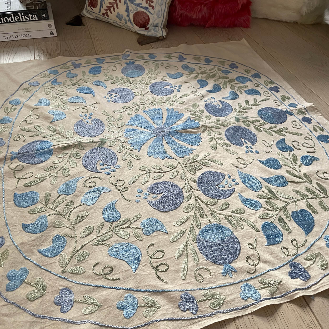 Uzbeki Suzani Hand Embroidered Textile Wall Hanging | Home Décor | Runner | 95cm x 99cm SUZ220518018 - Wildash London