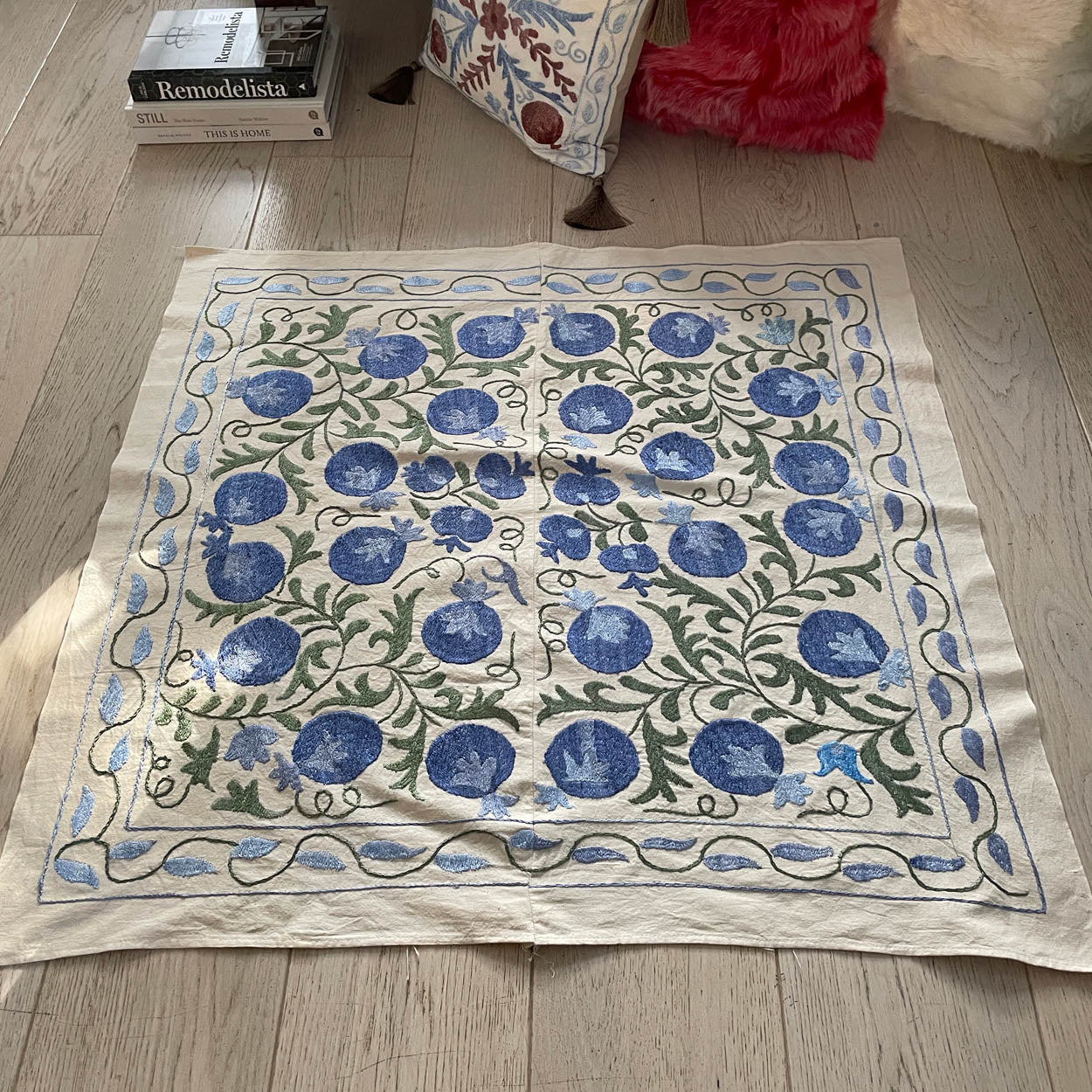 Uzbeki Suzani Hand Embroidered Textile Wall Hanging | Home Décor | Runner | 97cm x 94cm SUZ220518016 - Wildash London