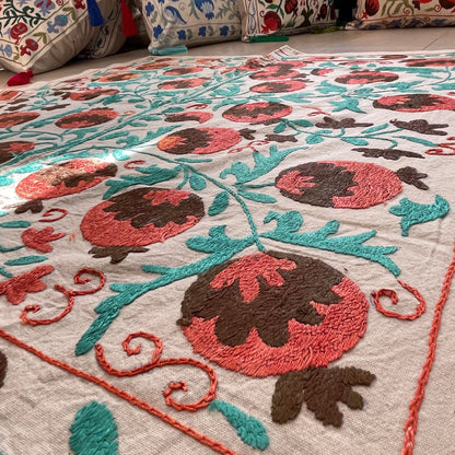 Uzbeki Suzani Hand Embroidered Textile Wall Hanging | Home Décor | Square | 100cm x 100cm SUZ0410003 - Wildash London