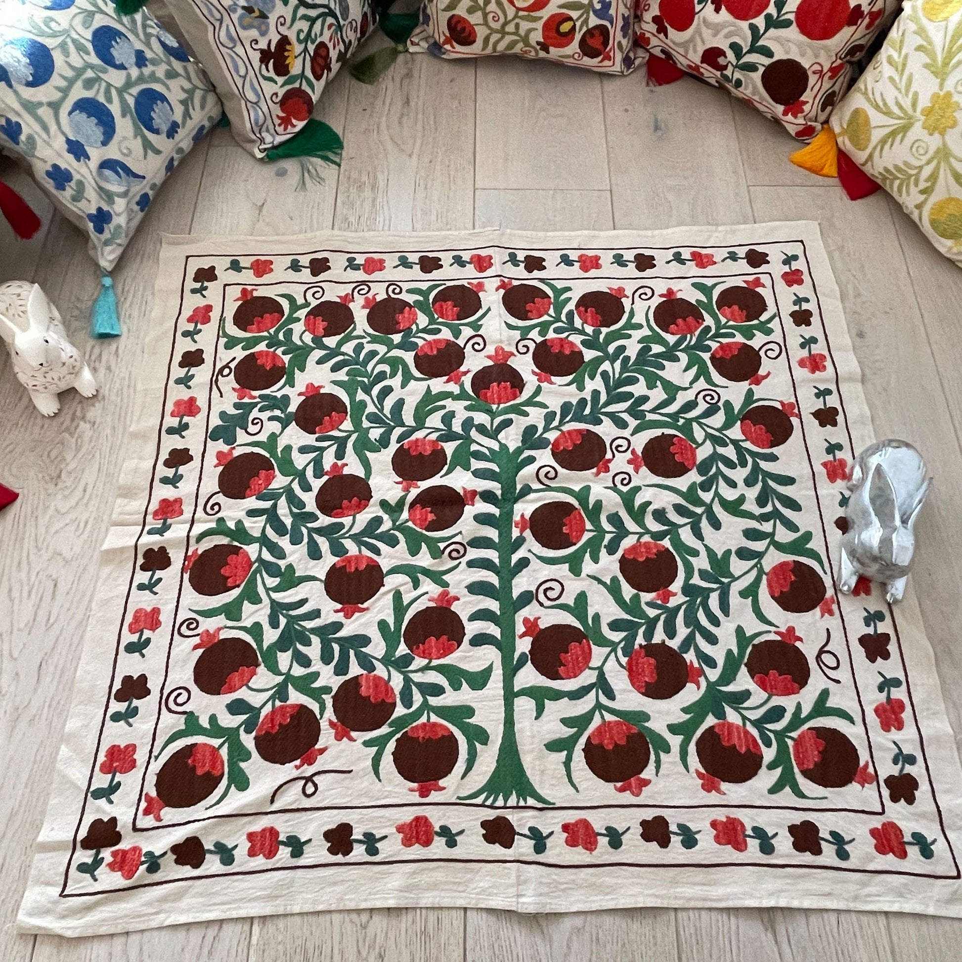Uzbeki Suzani Hand Embroidered Textile Wall Hanging | Home Décor | Square | 100cm x 100cm SUZ0410005 - Wildash London