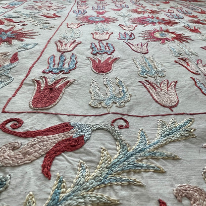 Uzbeki Suzani Hand Embroidered Textile Wall Hanging | Home Décor | Throw | 100cm x 130cm SUZ220518003 - Wildash London