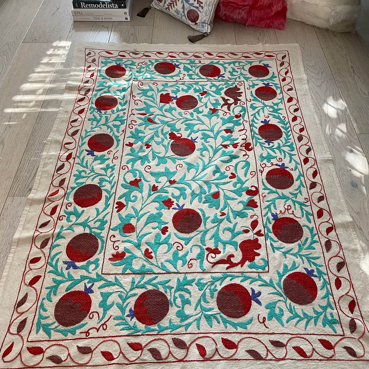 Uzbeki Suzani Hand Embroidered Textile Wall Hanging | Home Décor | Throw | 108cm x 150cm SUZ220518009 - Wildash London
