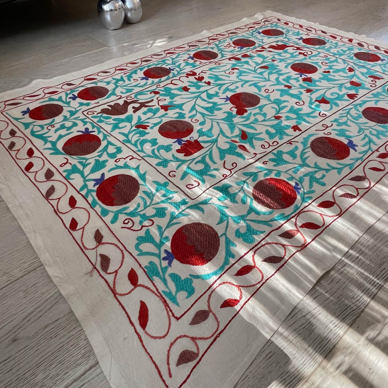 Uzbeki Suzani Hand Embroidered Textile Wall Hanging | Home Décor | Throw | 108cm x 150cm SUZ220518009 - Wildash London