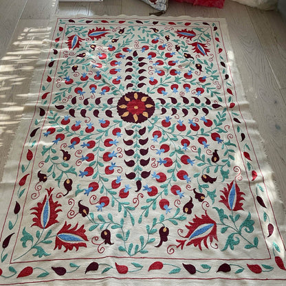 Uzbeki Suzani Hand Embroidered Textile Wall Hanging | Home Décor | Throw | 110cm x 158cm SUZ220518010 - Wildash London