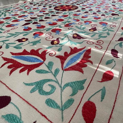 Uzbeki Suzani Hand Embroidered Textile Wall Hanging | Home Décor | Throw | 110cm x 158cm SUZ220518010 - Wildash London