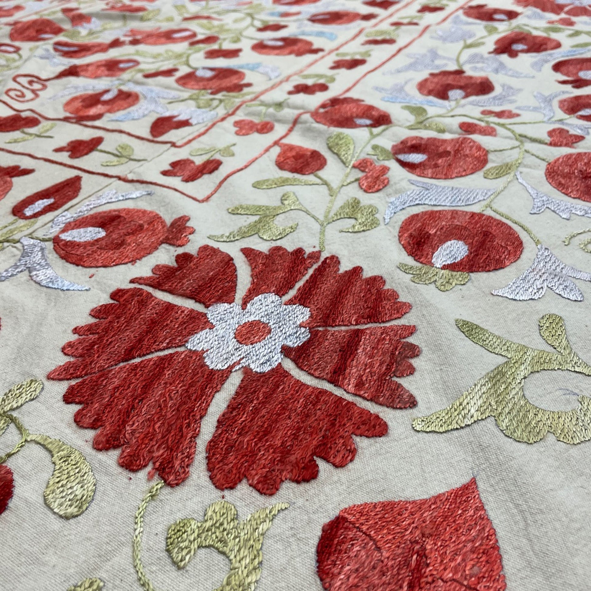 Uzbeki Suzani Hand Embroidered Textile Wall Hanging | Home Décor | Throw | 140cm x 205cm SUZ1205005 - Wildash London