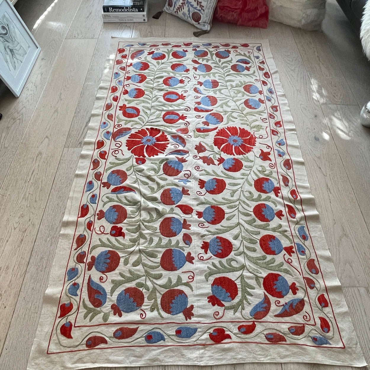 Uzbeki Suzani Hand Embroidered Textile Wall Hanging | Home Décor | Throw | 99cm x 180cm SUZ220518007 - Wildash London