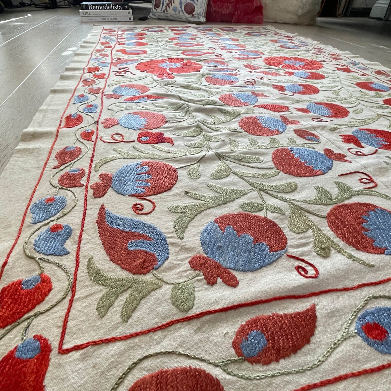 Uzbeki Suzani Hand Embroidered Textile Wall Hanging | Home Décor | Throw | 99cm x 180cm SUZ220518007 - Wildash London