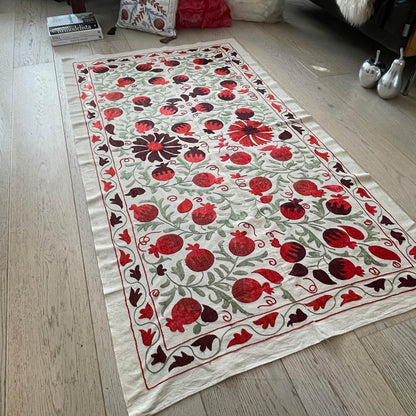 Uzbeki Suzani Hand Embroidered Textile Wall Hanging | Home Décor | Throw | 99cm x 182cm SUZ220518006 - Wildash London