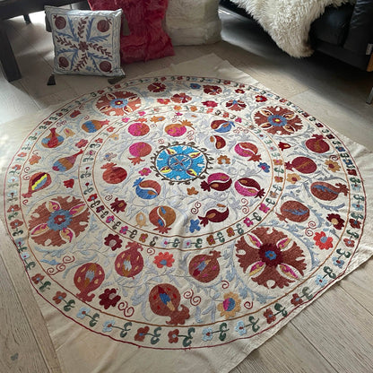 Uzbeki Suzani Hand Embroidered Textile Wall Hanging | Home Décor | Throw | Round Design 150cm x 150cm SUZ220518001 - Wildash London