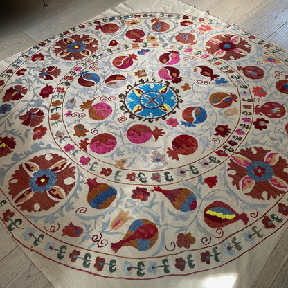 Uzbeki Suzani Hand Embroidered Textile Wall Hanging | Home Décor | Throw | Round Design 150cm x 150cm SUZ220518001 - Wildash London