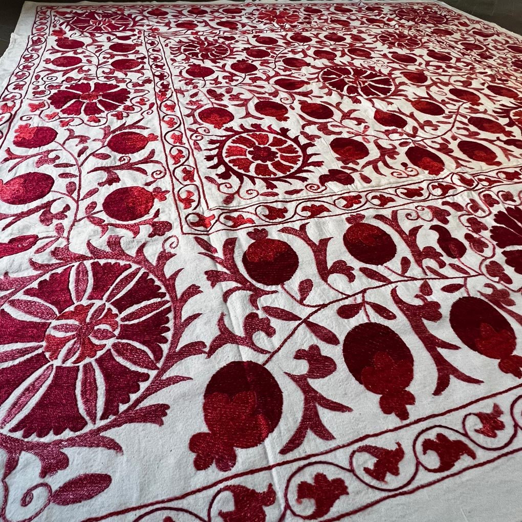 Uzbeki Suzani Hand Embroidered Textile Wall Hanging | Home Décor | Throw | XL 190cm x 200cm SUZ092903 - Wildash London