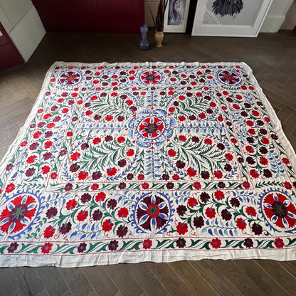 Uzbeki Suzani Hand Embroidered Textile Wall Hanging | Home Décor | Throw | XL 190cm x 220cm SUZ092902 - Wildash London