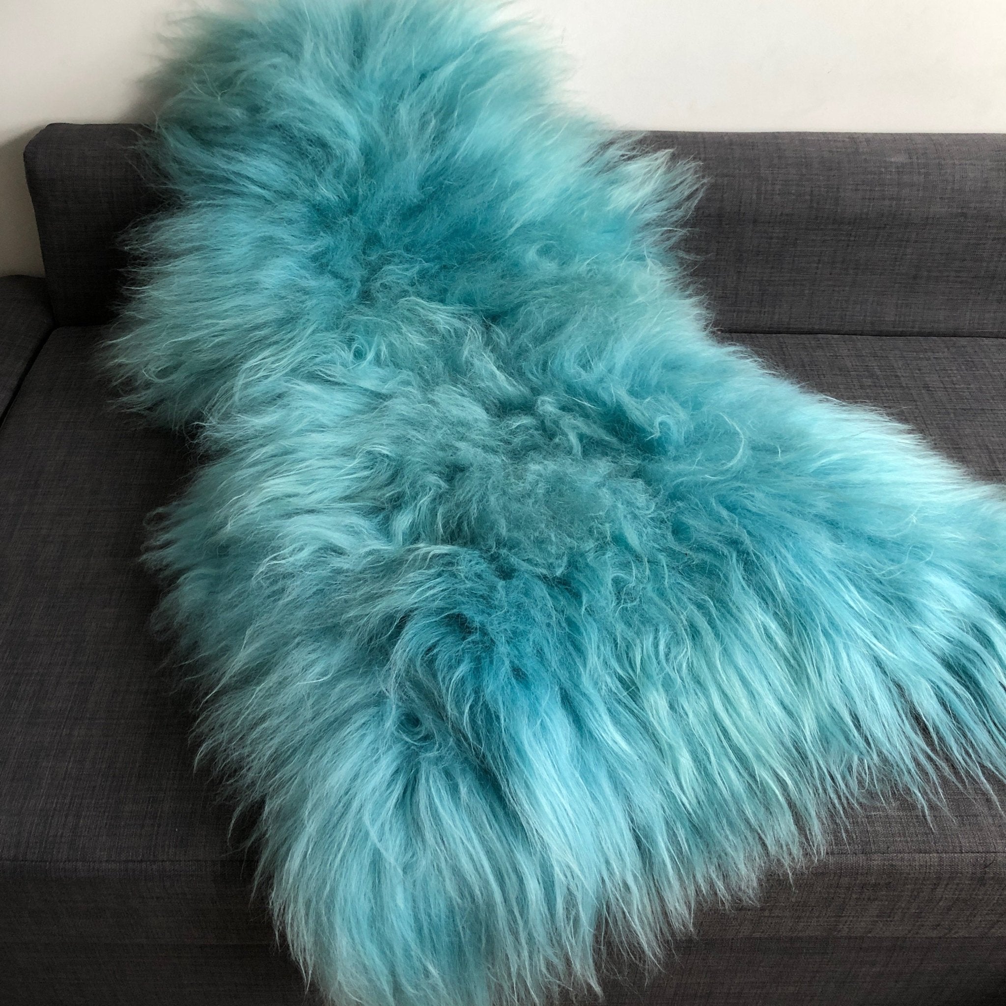 XL Icelandic Aquamarine Blue-Green Sheepskin Rug 100% Eco Sheep Skin Throw L 110cm - Wildash London