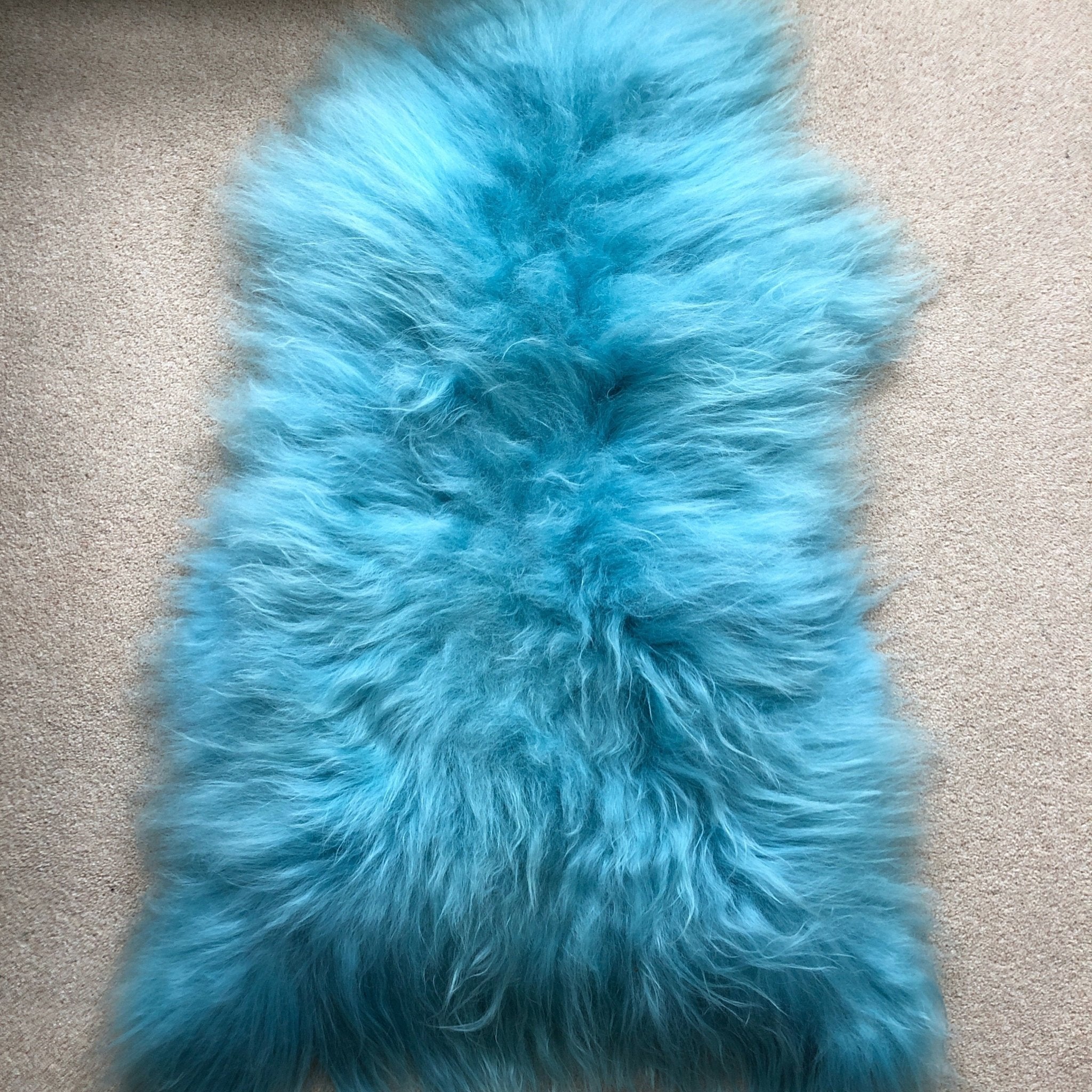 XL Icelandic Aquamarine Blue-Green Sheepskin Rug 100% Eco Sheep Skin Throw L 110cm - Wildash London