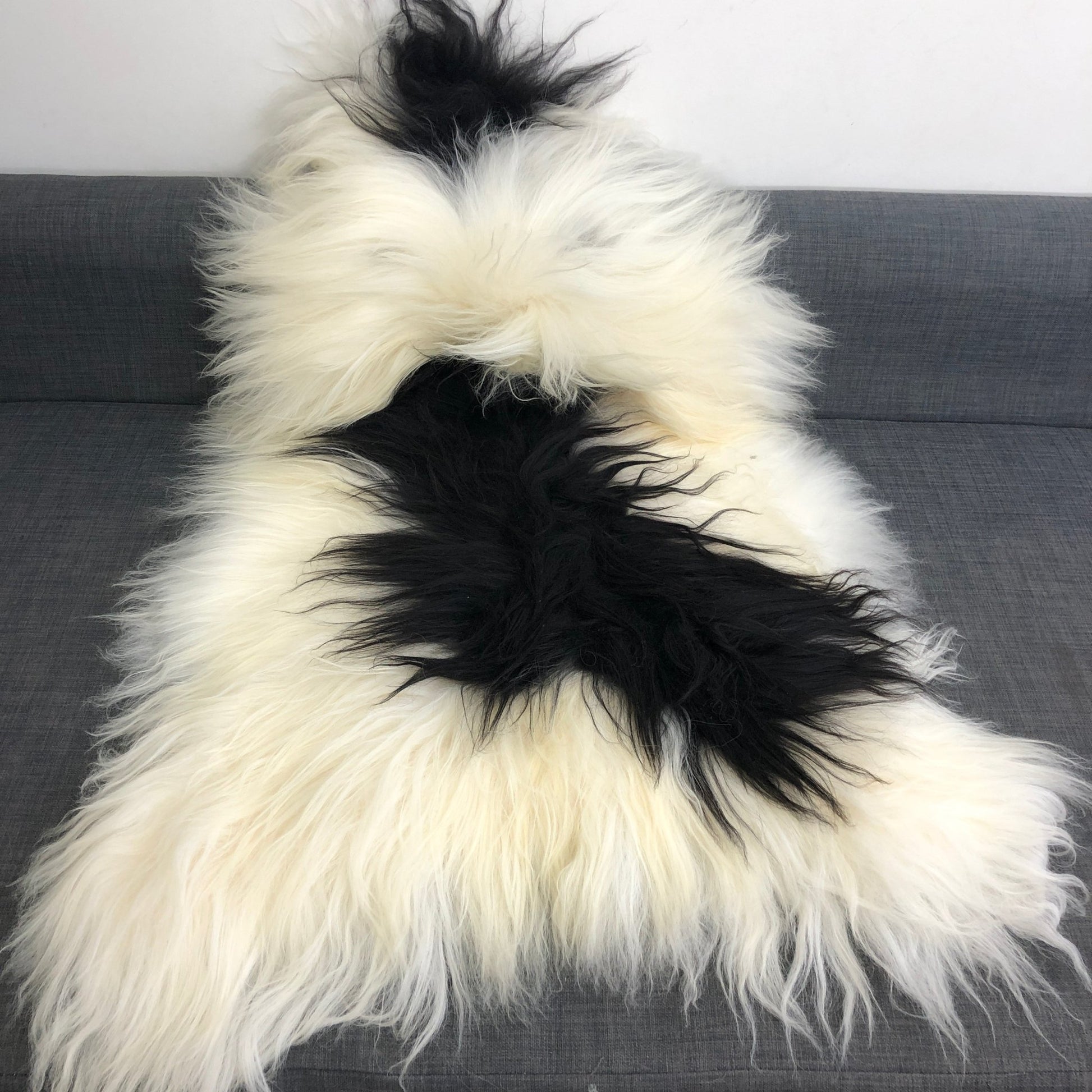 Yin & Yang Icelandic Sheepskin Throw White with Black Spots Rug Eco Fleece 100% Natural Undyed Hygge 0216ILL02 - Wildash London