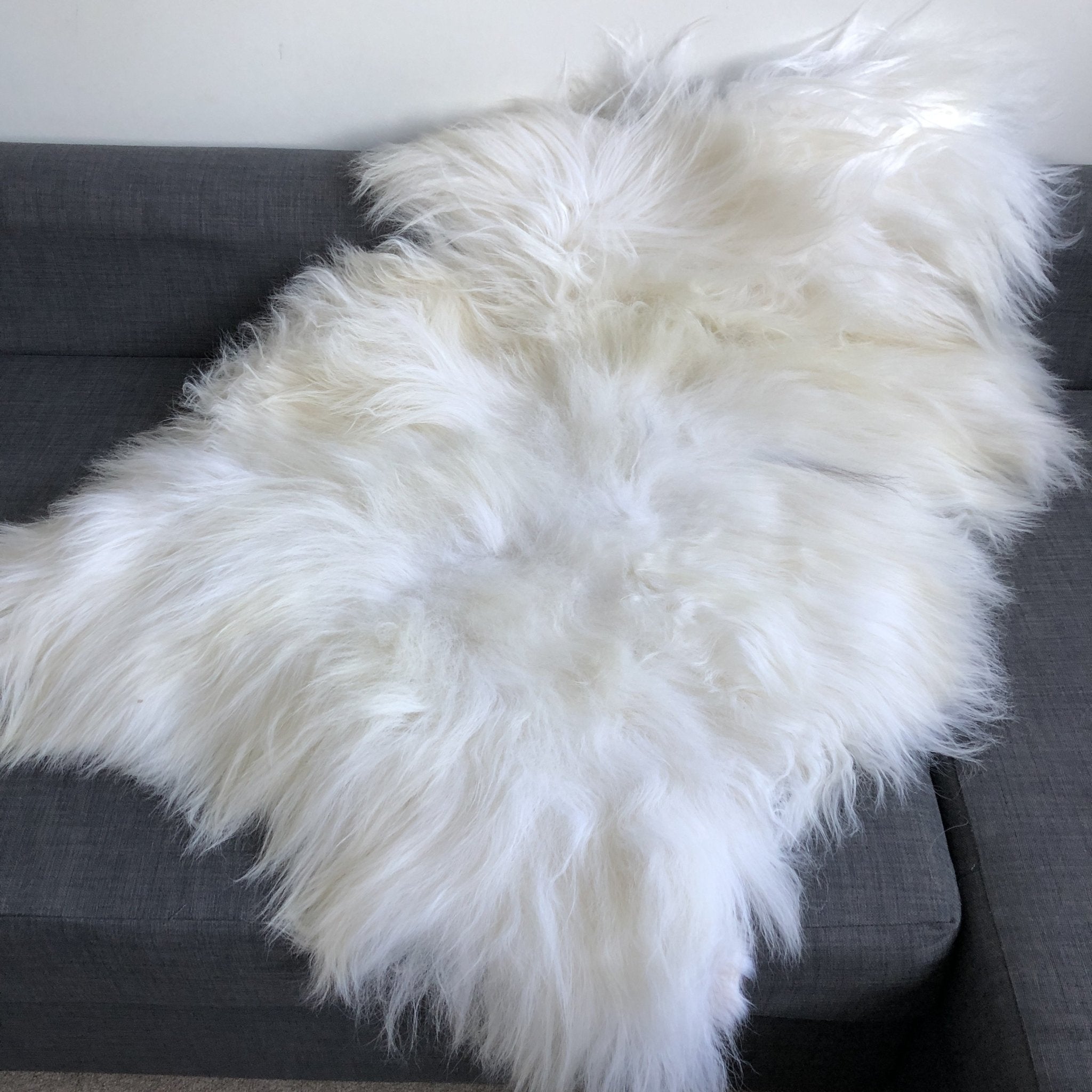 Icelandic White Long Fur Sheepskin Rug 100% Natural Sheep Skin Throw Undyed - Wildash London