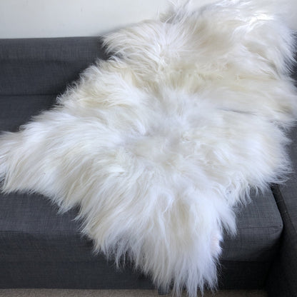 Icelandic White Long Fur Sheepskin Rug 100% Natural Sheep Skin Throw Undyed - Wildash London